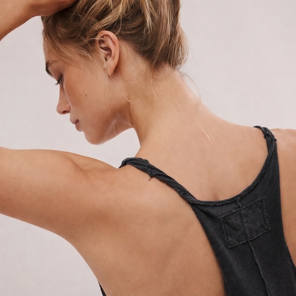 NWT Free People Lo Lo Washed Black Boho Coastal Vacation Swing Tank Oversized S - Picture 4 of 14